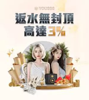 YOU888 娛樂城返水活動橫幅,畫面呈現女性角色形象與返水比例主題視覺